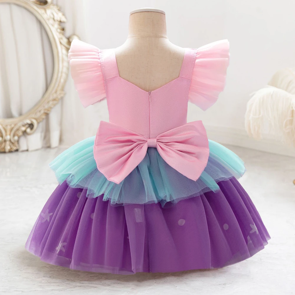 Newborn Pink 1st Birthday Dress For Baby Girl Clothes Mermaid Princess Dress Short Sleeve Girls Dresses Baptism Party Gown 0-4Y