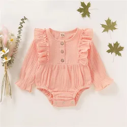 Newborn Baby Girl Cotton 3 Colors Romper Long Sleeve Ruffle Bodysuit Fashion Spring&Autumn Jumpsuit For Infant Girl 0-12 Months