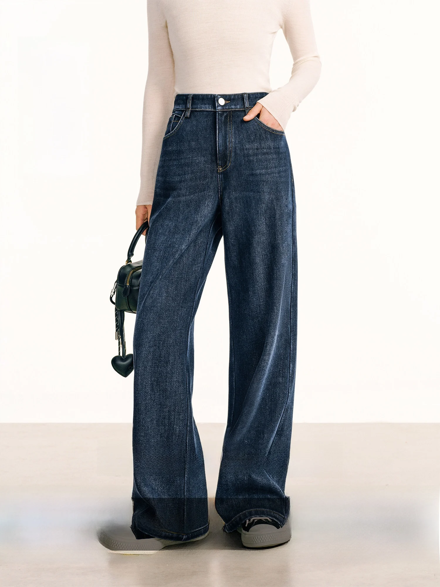 

Женские джинсы CA с флисовой подкладкой, свободного прямого кроя, с высокой талией, зимние повседневные хлопковые джинсовые брюки, модные женские штаны