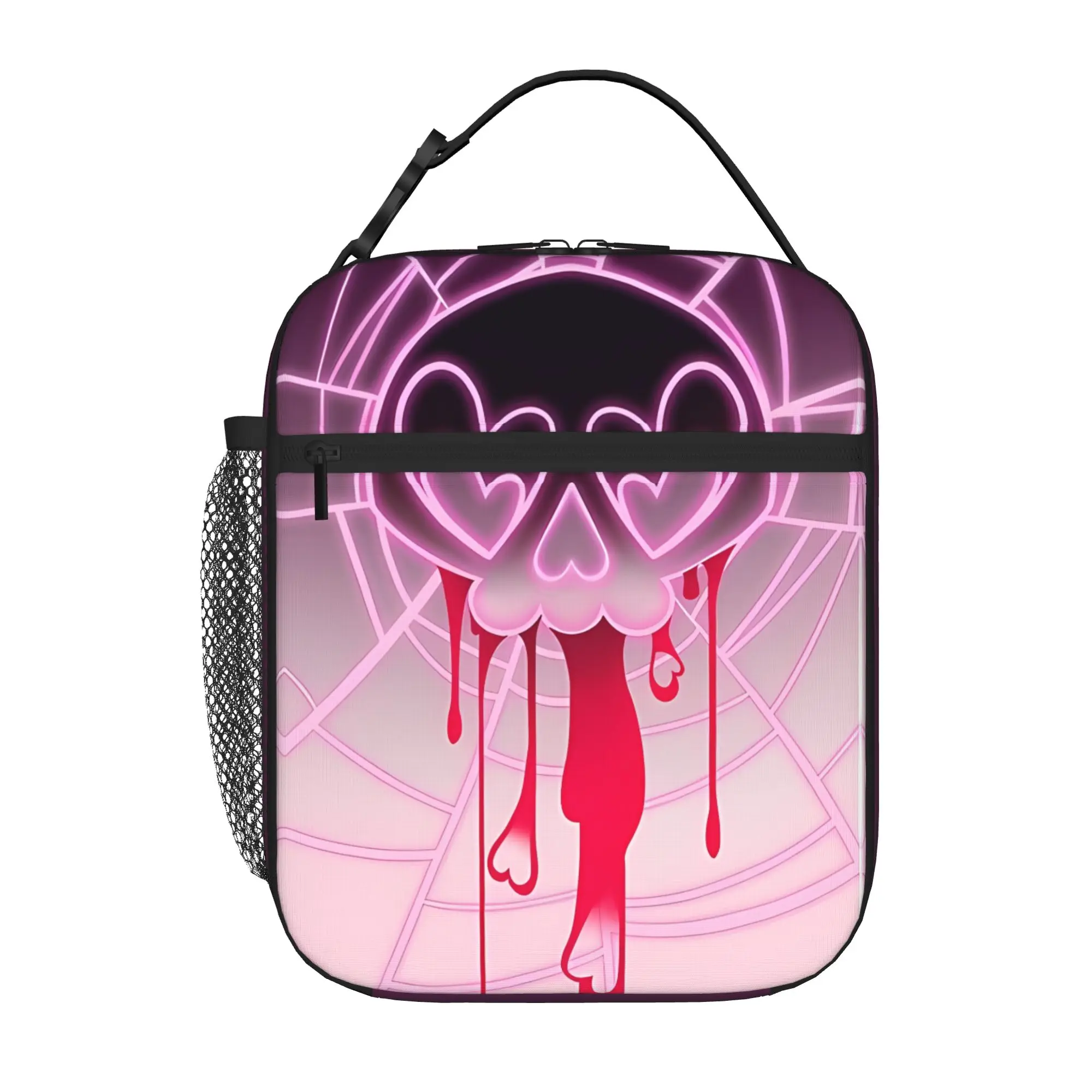 1 Piece Portable Lunch Container Goth Skeleton Neon Y2K Spooky Zipper Closure Durable Pocket H-Helluva Boss For Lunch Box Bag