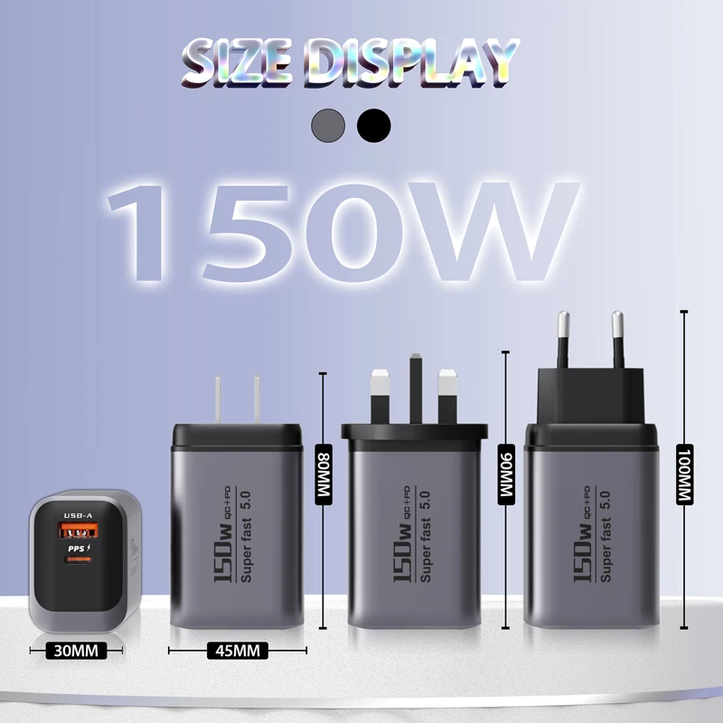 Lenovo 150W Schnellladegerät Dual-Port USB A Typ C Superschnelles 5.0 Wandladegerät Universalladegerät für Handys Tablets Kopfhörer – Detail 2
