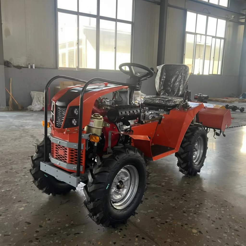 

Mini Compact Wheel Farm Tractor Support Multiple Custom Attachments PTO Parts For Backyard Garden Farming Use