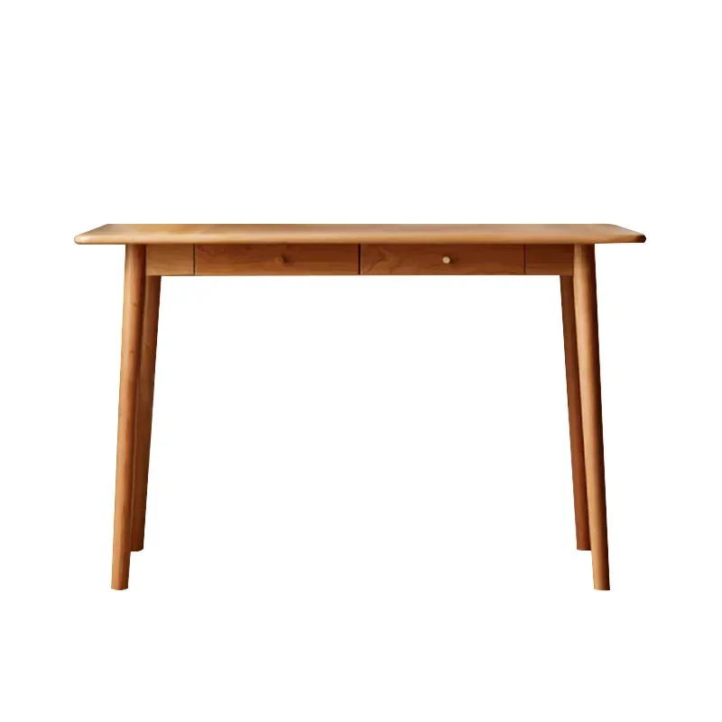 طاولة دراسة منزلية من الخشب الصلب بالكامل من خشب الكرز، مكتب كمبيوتر ياباني بسيط، مكتب كتابة شقة صغيرة