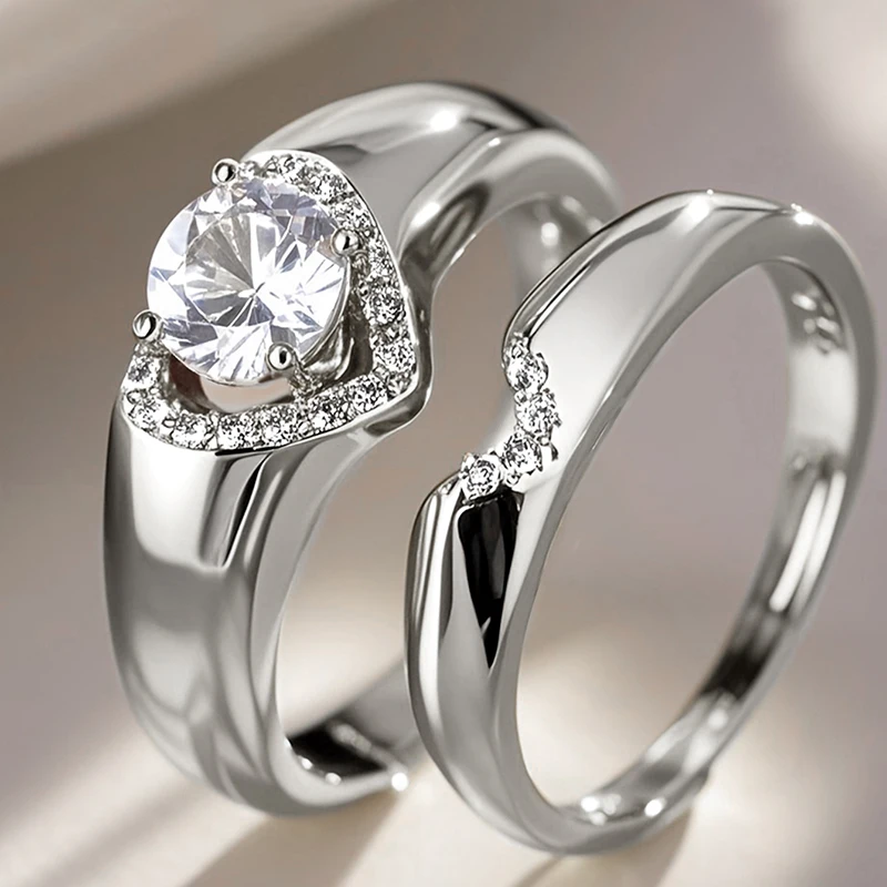 Huitan Fashion 2-teiliges Herz-Ring-Set für Damen, zartes, opulentes, brillantes Accessoire für Verlobung, stilvoller, wunderschöner Hochzeitsschmuck