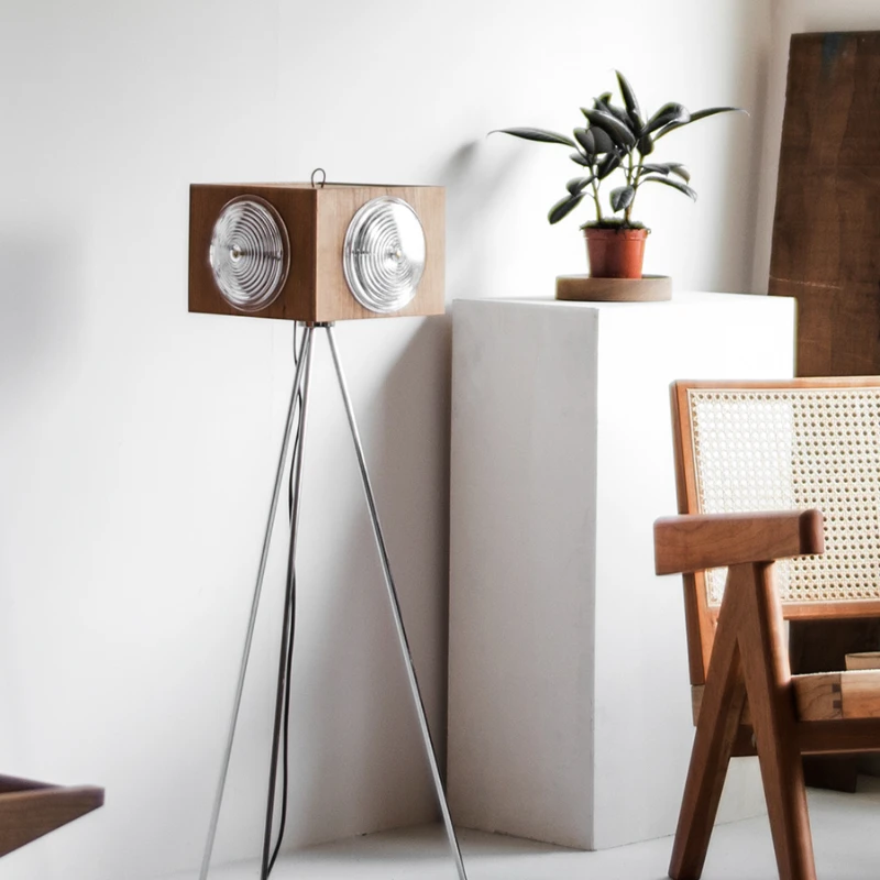 

Vintage floor lamp, ambient cherry wood stainless steel study bedroom living room