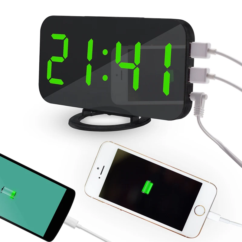 Large Alarm Clock LED Digital Display Dual Alarm Clock With USB Charger Port Suitable For The Simple Bedside Of The Elderly