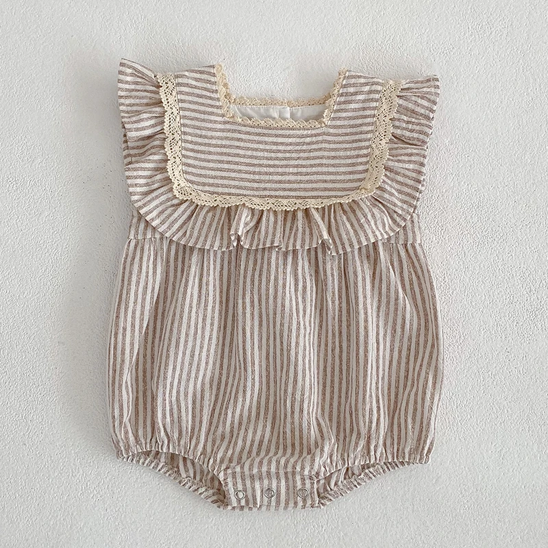 

Summer Children Clothes Newborn Baby Girl Romper Sleeveless Cotton Stripe Lace Stitching 0-24M Toddler Baby Girls Jumpsuit