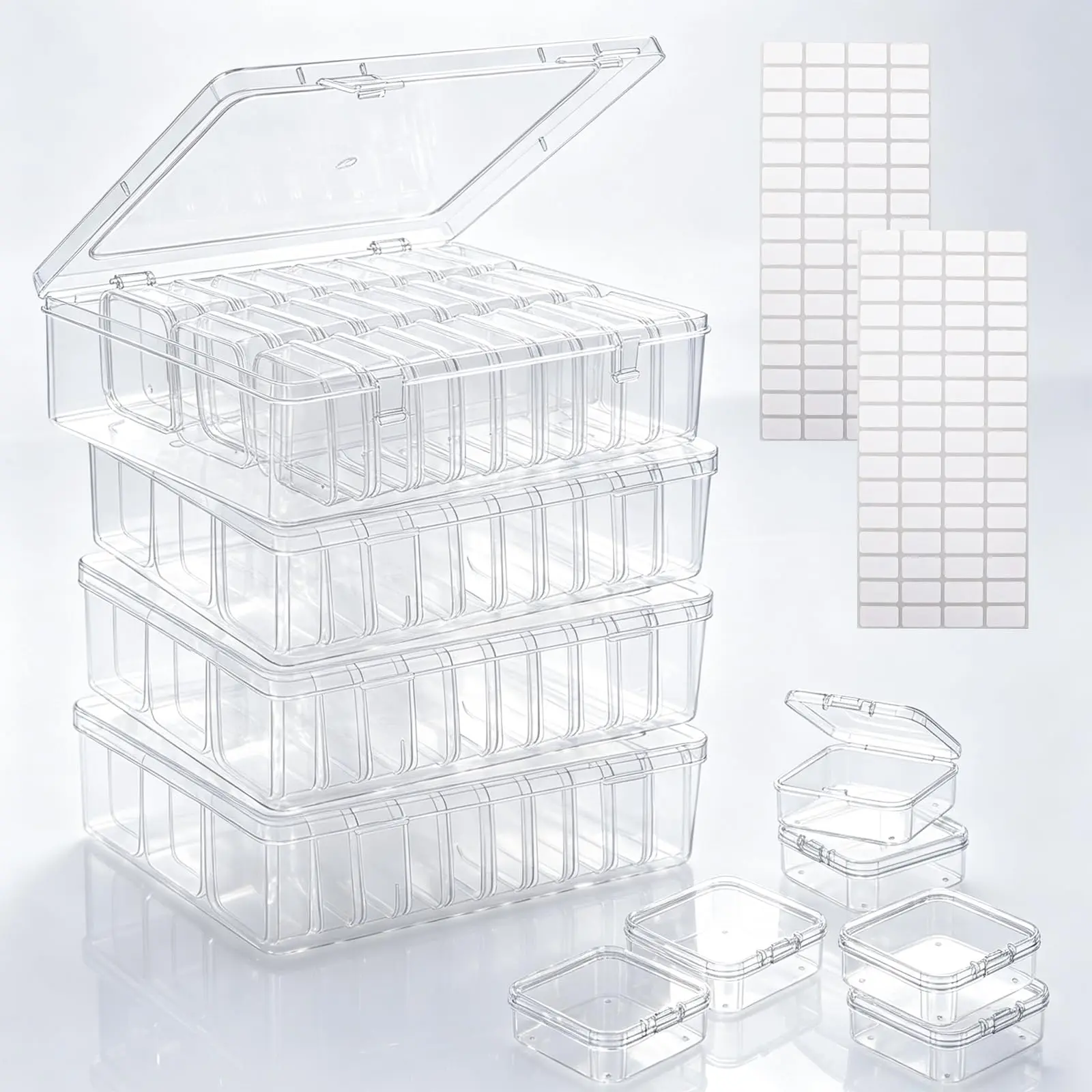 

124Pcs Bead Storage Containers,Plastic Bead Organizer Boxes for Diamond Painting Accessories (4 Large Boxes and 120 Small Boxes)
