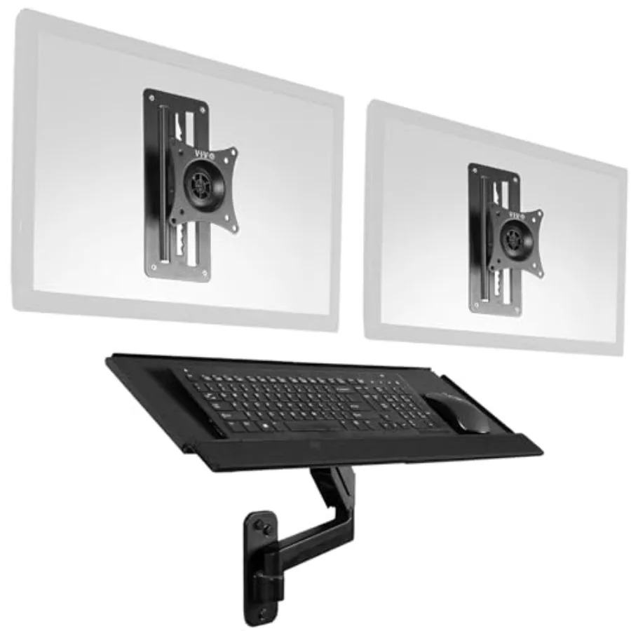 Wall-mounted pneumatic height-adjustable sit-stand tray combo for monitors up to 100x100mm VESA black aluminum alloy 1732 inch