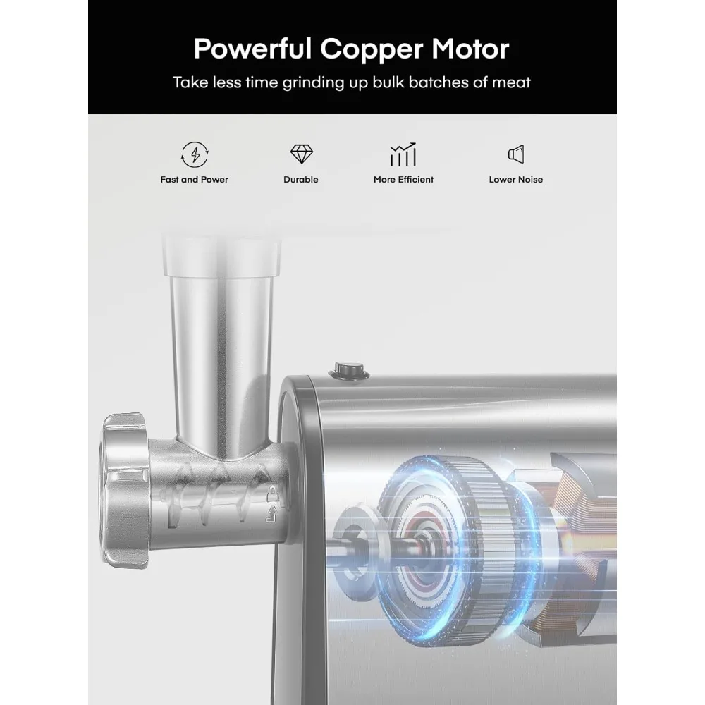 เครื่องบดเนื้อไฟฟ้า,เครื่องบดเนื้อสูงสุด 3200W สําหรับใช้ในบ้าน,เครื่องบดเนื้อสําหรับงานหนัก 3 ใน 1 พร้อมใบมีด 2 ใบและ 3 แผ่น,ไส้กรอก