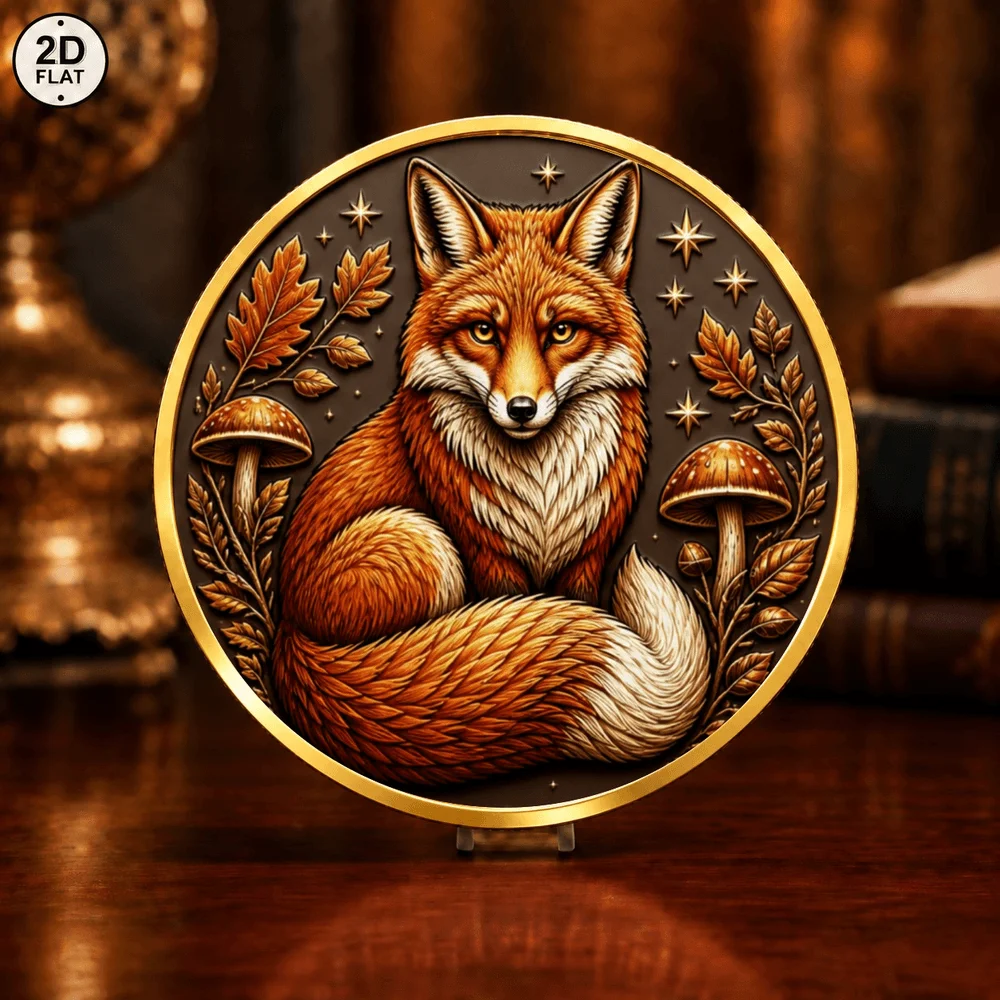 1pc Forest Fox & Wolf Metal Commemorative Coin 2D UV Print Wildlife Collectible Coin Nature Lover Gift Souvenir Keepsake