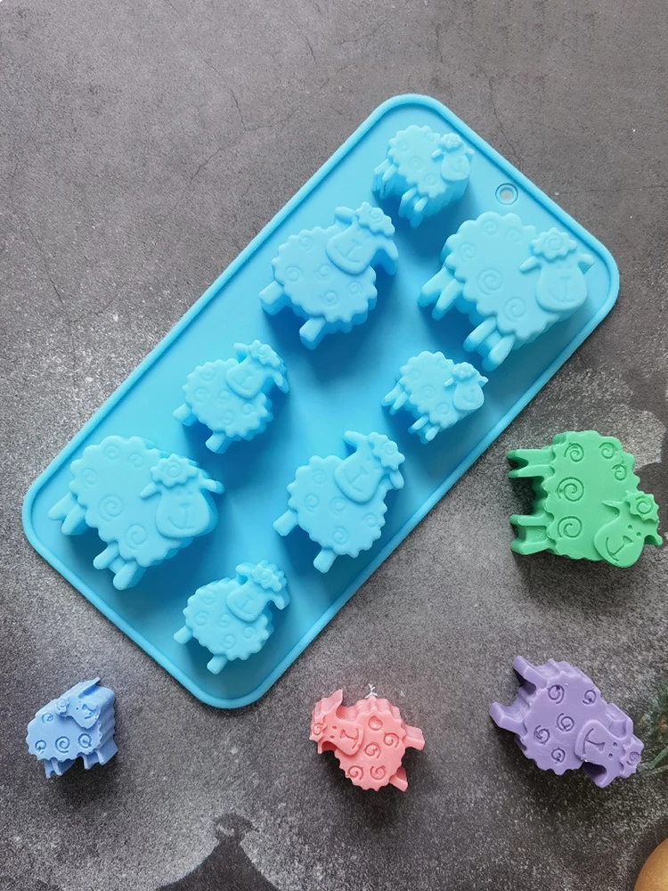 Moule en Silicone à 8 trous, mouton en forme d'animal, chocolat, bonbons, biscuits, gelée, Pudding, plateau à glace, outils de pâtisserie, boîte à domicile, 1 pièce