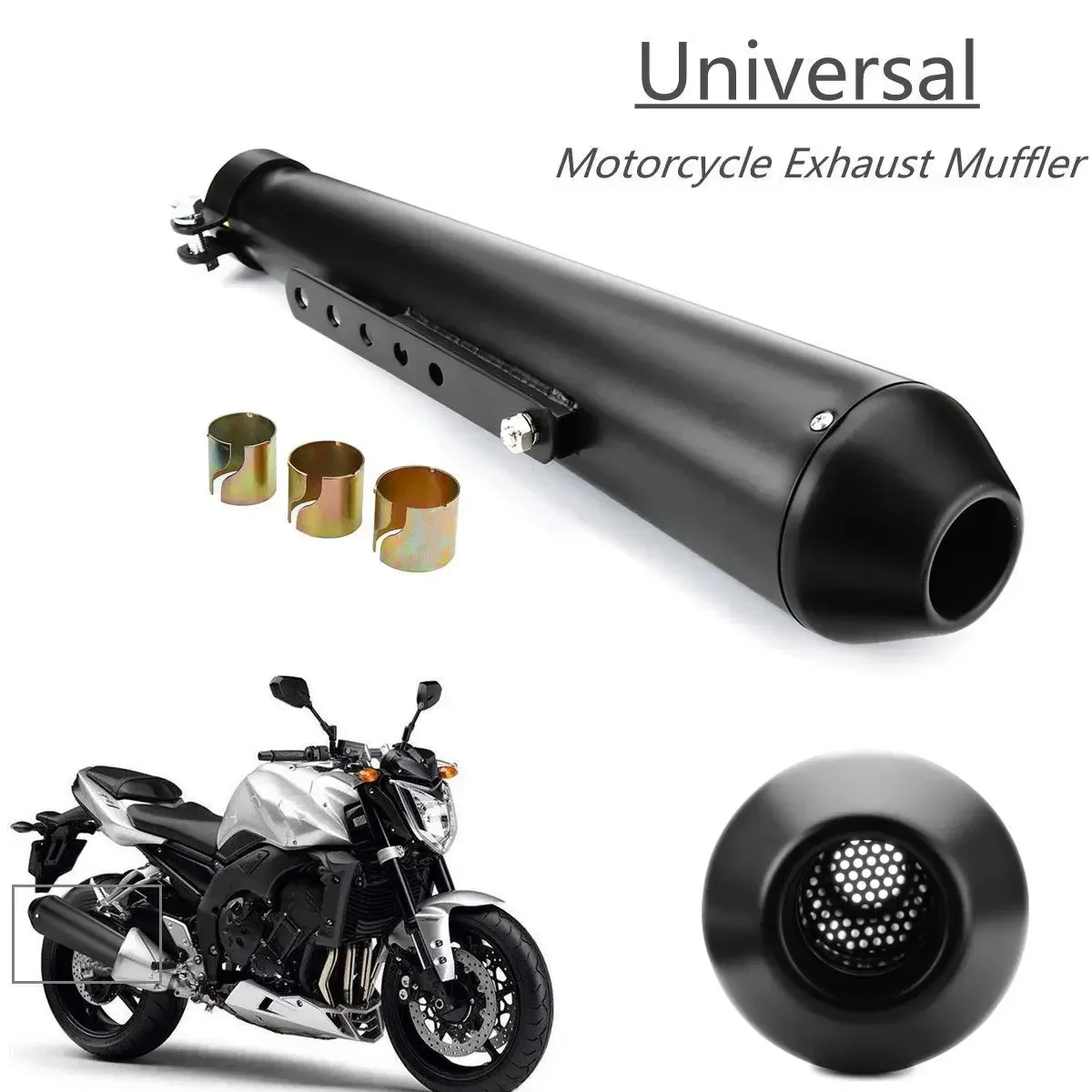 

Black Silver Motorcycle Cafe Racer Exhaust Mufflers Silencer Pipe Universal with Sliding Bracket Matte Universal