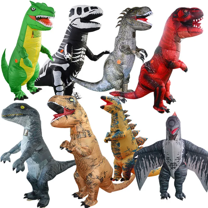 Adult Kid Inflatable Dinosaur Costume Halloween Party T-Rex Cosplay Fancy Dress Suit Costume for Man Woman Performance Clothes