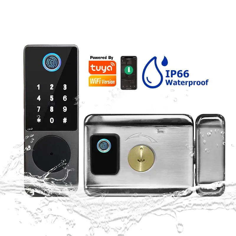 

Waterproof Wifi App Control Smart Rim Lock Electronic Biometric Fingerprint Gate Rim Electronic Password Protected Lock