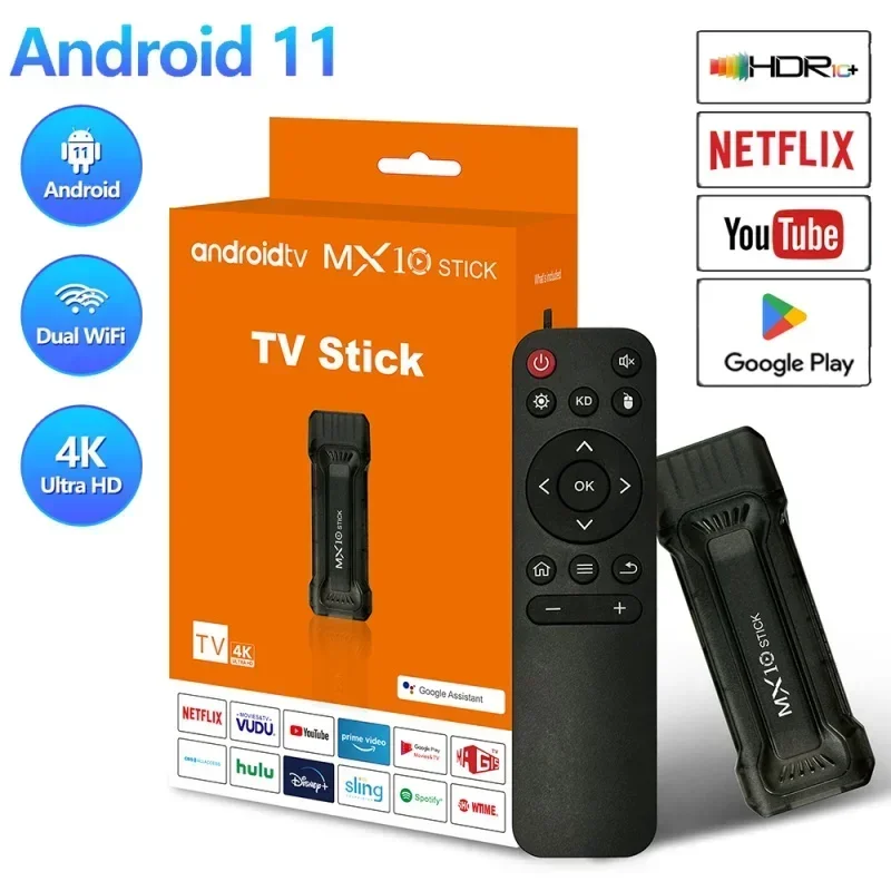 

Mini MX10 TV stick 2.4g 5G dual WiFi Android 11 OS HDR set top 4K 1080p Smart TV sticks for Google YouTube network media player