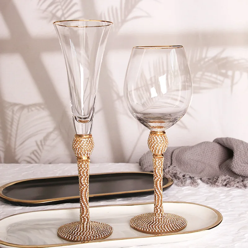 

2Pcs light luxury artificial wrapped diamond high value champagne cup Phnom Penh crystal grape glass red wine glass