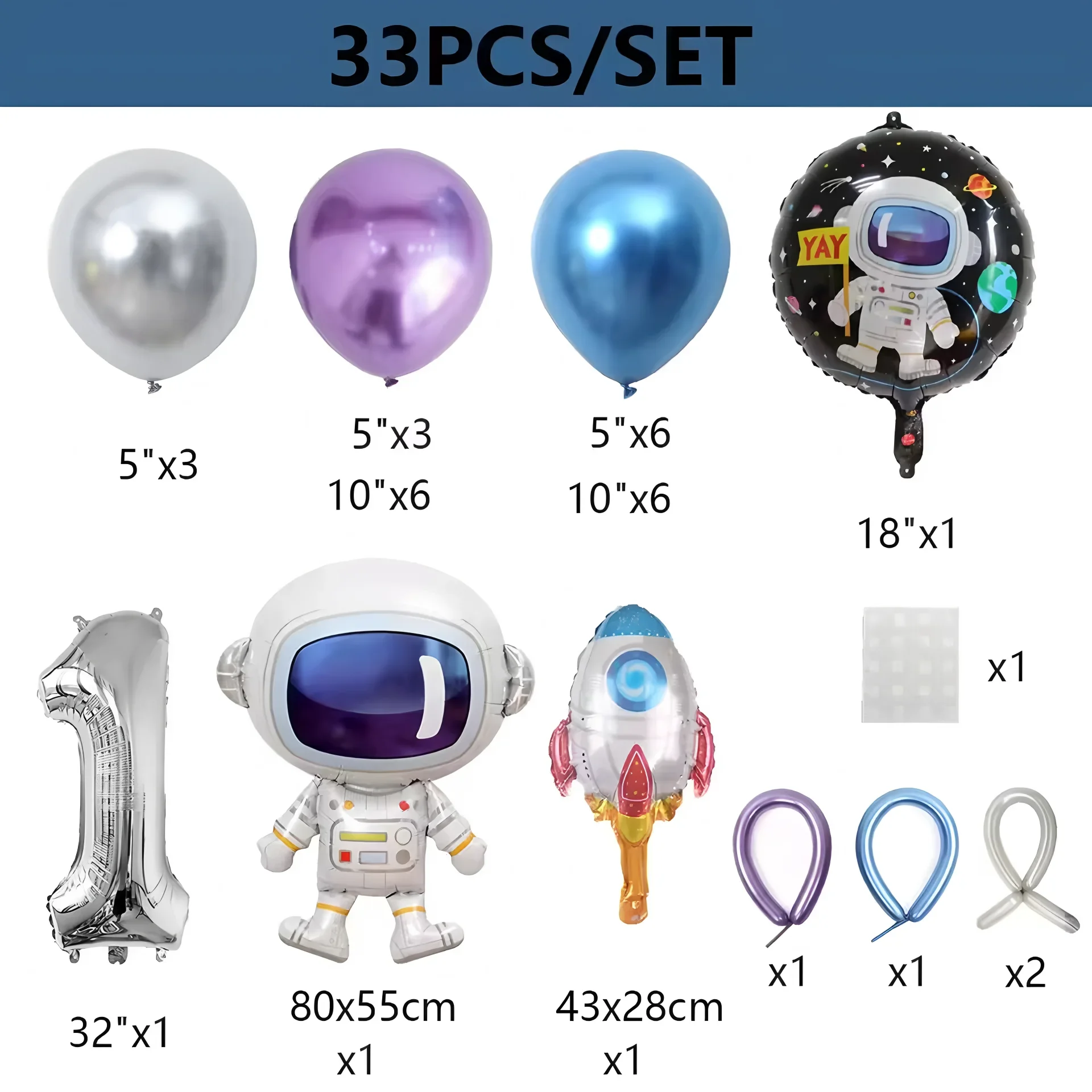 33-teiliges Weltraum-Astronauten-Raketen-Ballon-Set – bunte aufblasbare Dekoration für Kindergeburtstagsfeiern, Weltraum-Themenfeiern – Detail 2