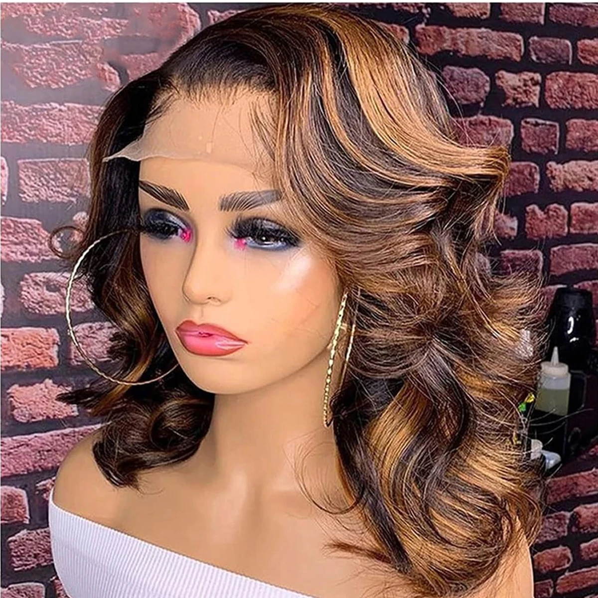 Bob Wig Remy Hair Body Wave Bob Wig Ombre Colored Human Hair Wig P4/27 T Part Lace Wig Body 13x5x1 T Part Bob 180% Density