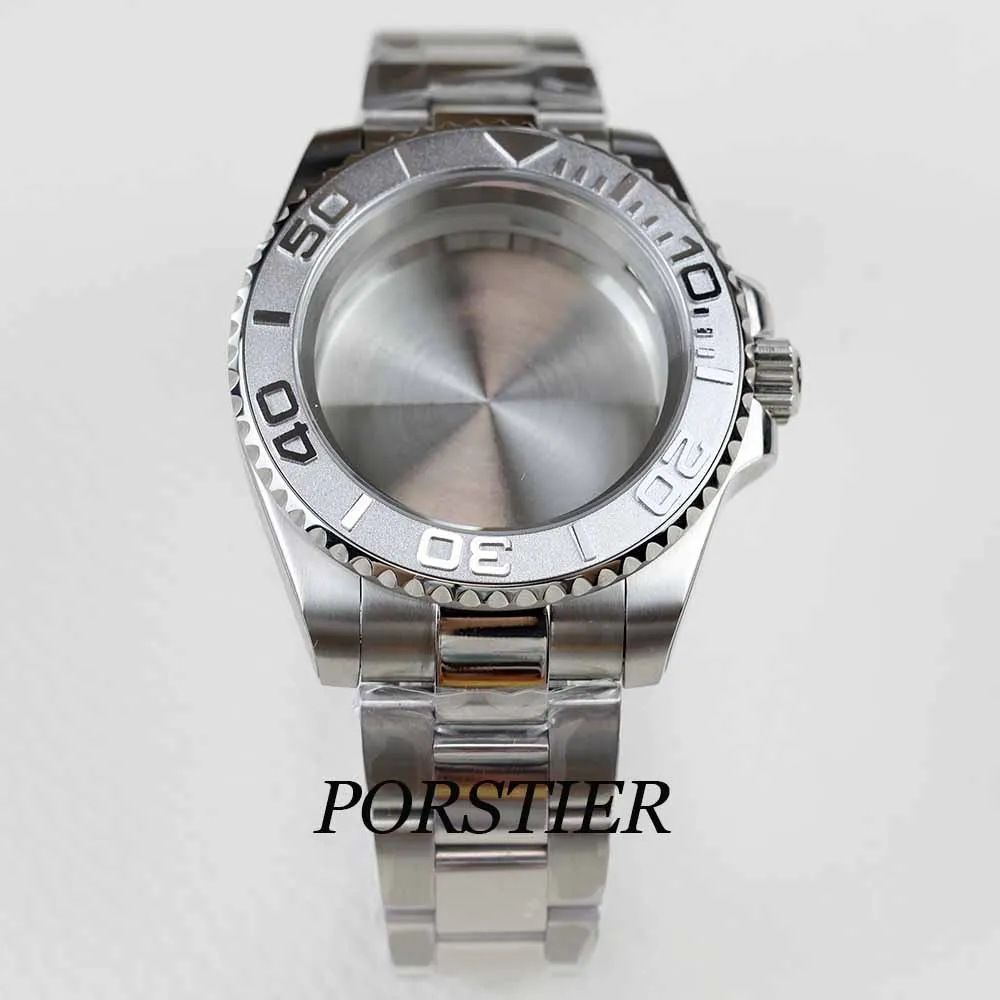 

40MM silver nh35 case polish oyster Strap Sapphire Crystal Glide Lock Clasp Fit NH34 NH35 NH36 Movement YACHT-MASTER watch case