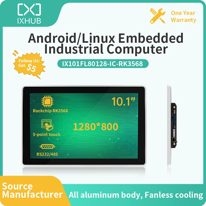 IXHUB 10.1Inch All in One Computer CNC Aluminum Android/Ubuntu IP65Waterpoof Human Machine Interface Industrial Embedded Display