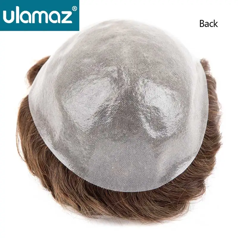 Micro Skin Toupee for Men, Prótese de Cabelo Indetectável, Nós Duplos, Sistema Capilar, Peruca Masculina, Humana, Natural Hairpiece, 0.06-0.08mm