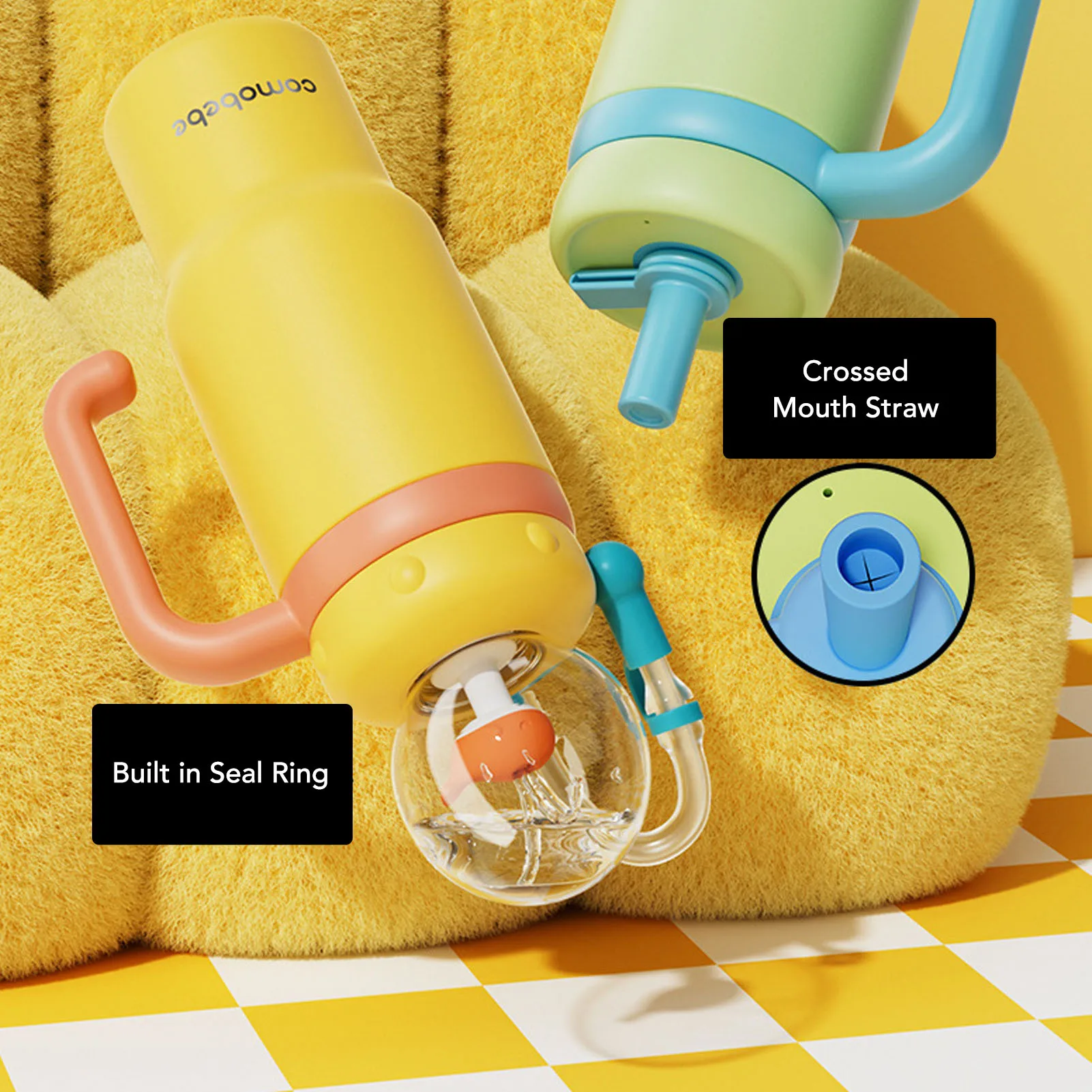 

Insulated Water Bottle Whale Fountain Spill Proof Stainless Steel 710ML Water Bottle Silicone Straw with Handle for School