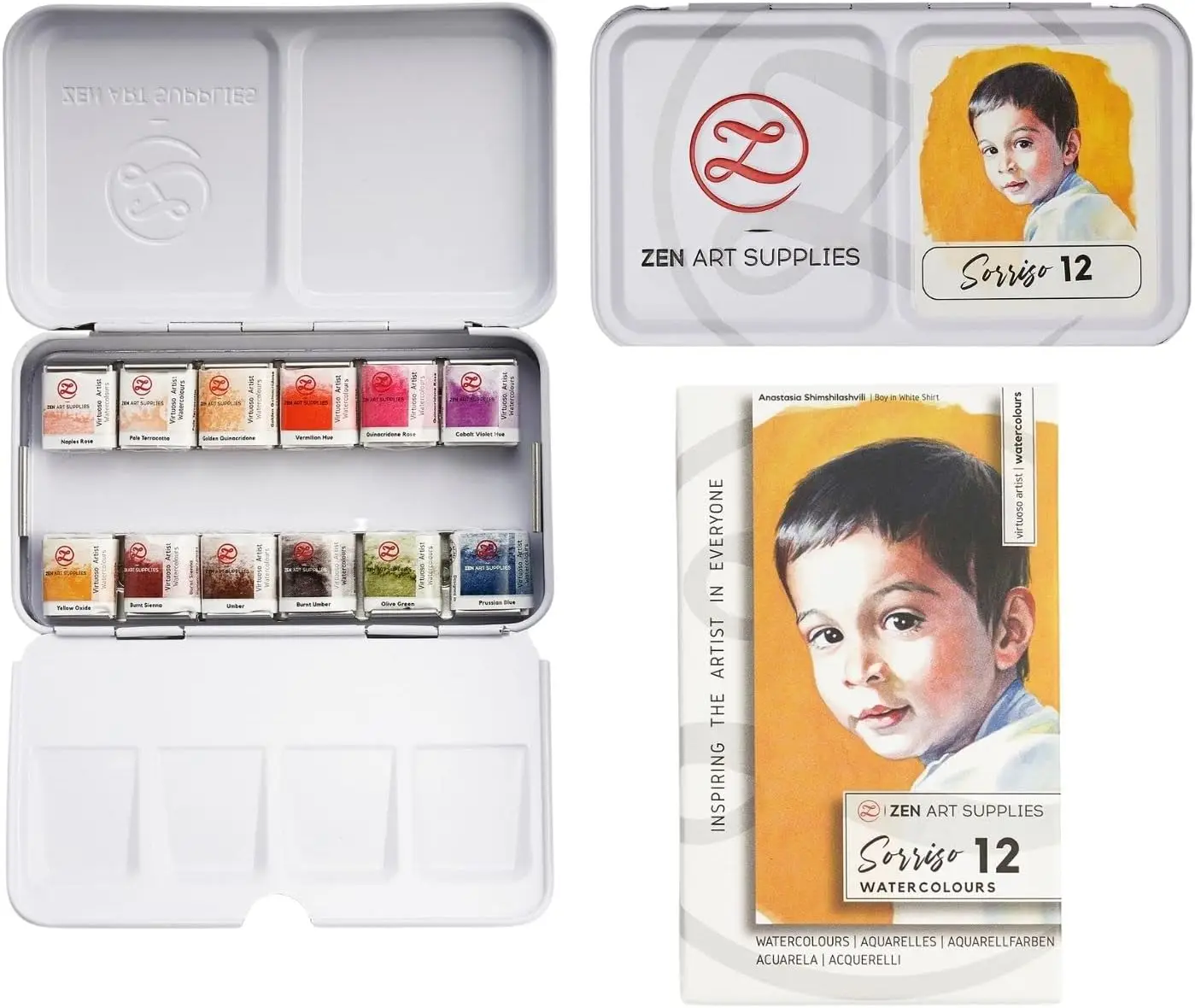 

Professional Watercolour Paint Set Sorriso - Non-Toxic 12 Half-Pan in Metal Tin Palette Portable Travel for Adults Water