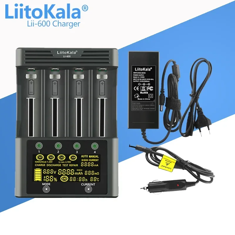 Lii-600 ładowarka LiitoKala do akumulatorów litowo-jonowych 3.7V i NiMH 1.2V nadaje się do 18650 26650 21700 26700 AA AAA 12 v5a