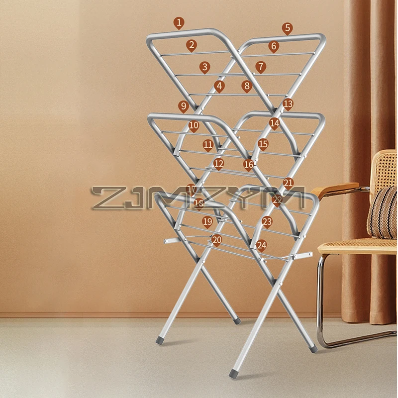 Folding Floor Drying Rack Household Bedroom Balcony Hanging Clothes Drying Towel Rack Can Be Folded Storage