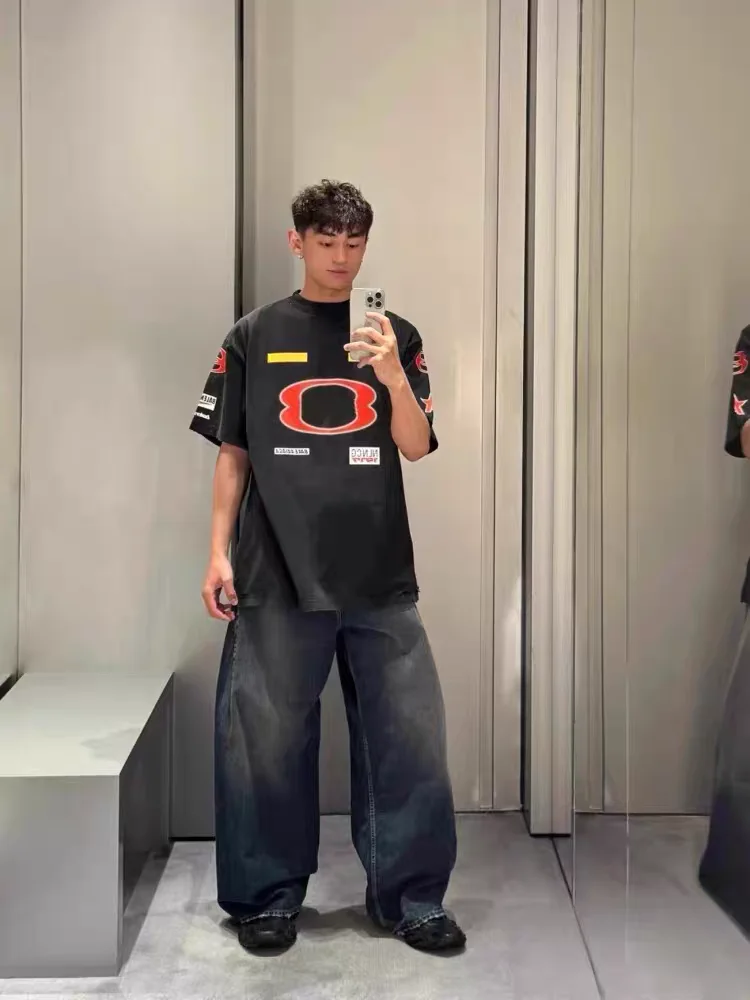 

Парижская футболка с круглым вырезом и коротким рукавом, свободного кроя, с принтом, летняя, хлопковая, модная, в уличном стиле