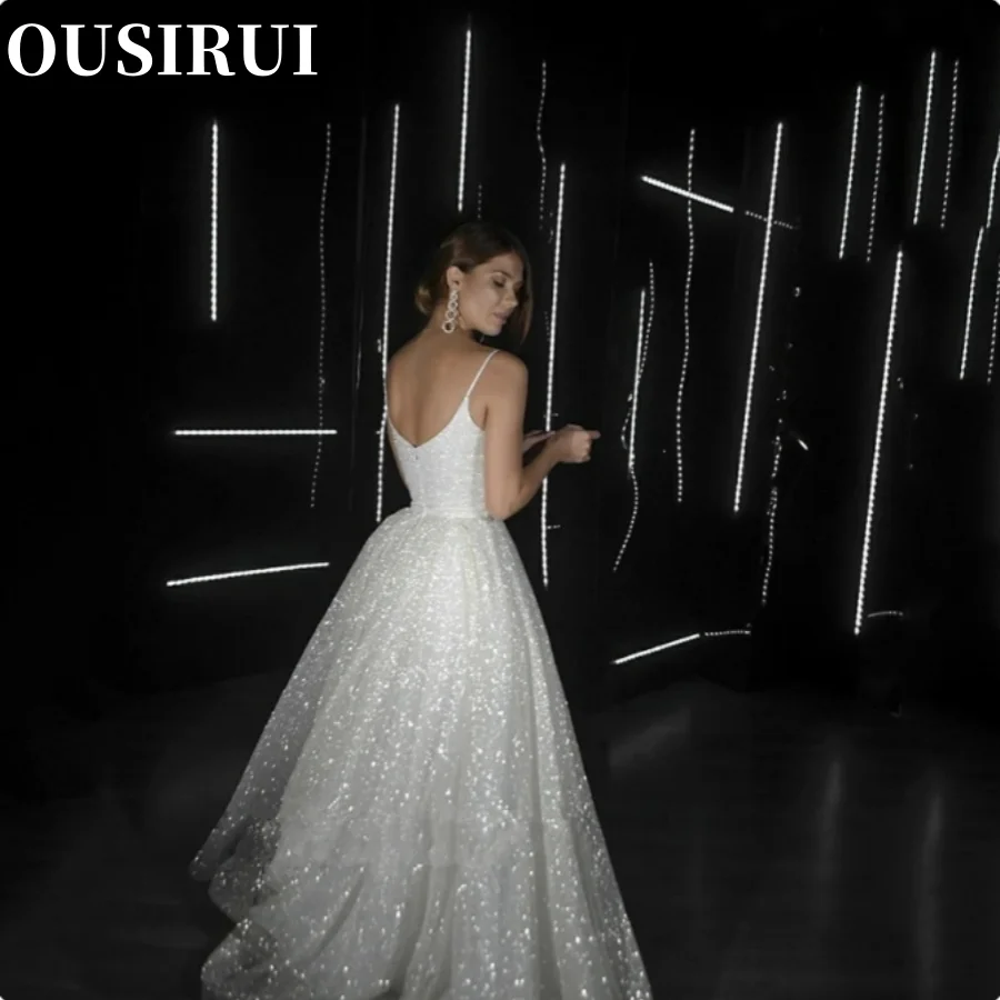 OUSIRUI ชุดแต่งงานสปาเก็ตตี้สายรัดเงาผู้หญิง PLUS ขนาดโมเดิร์น Glitter Tulle เจ้าสาว Gowns เจ้าหญิง Robe De Mariée