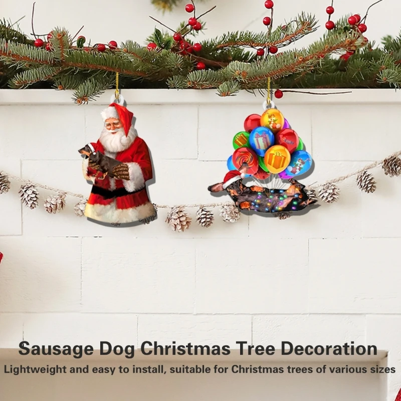 Colgante perro salchicha con temática navideña, colgante para espejo coche, decoración colgante para árbol Navidad,