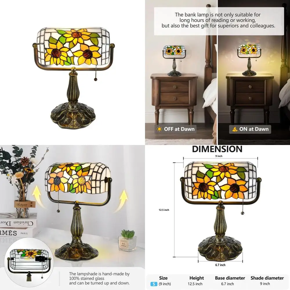 

Vintage LED Tiffany Desk Lamp with Sunflower Glass, Elegant Office & Home Lighting
