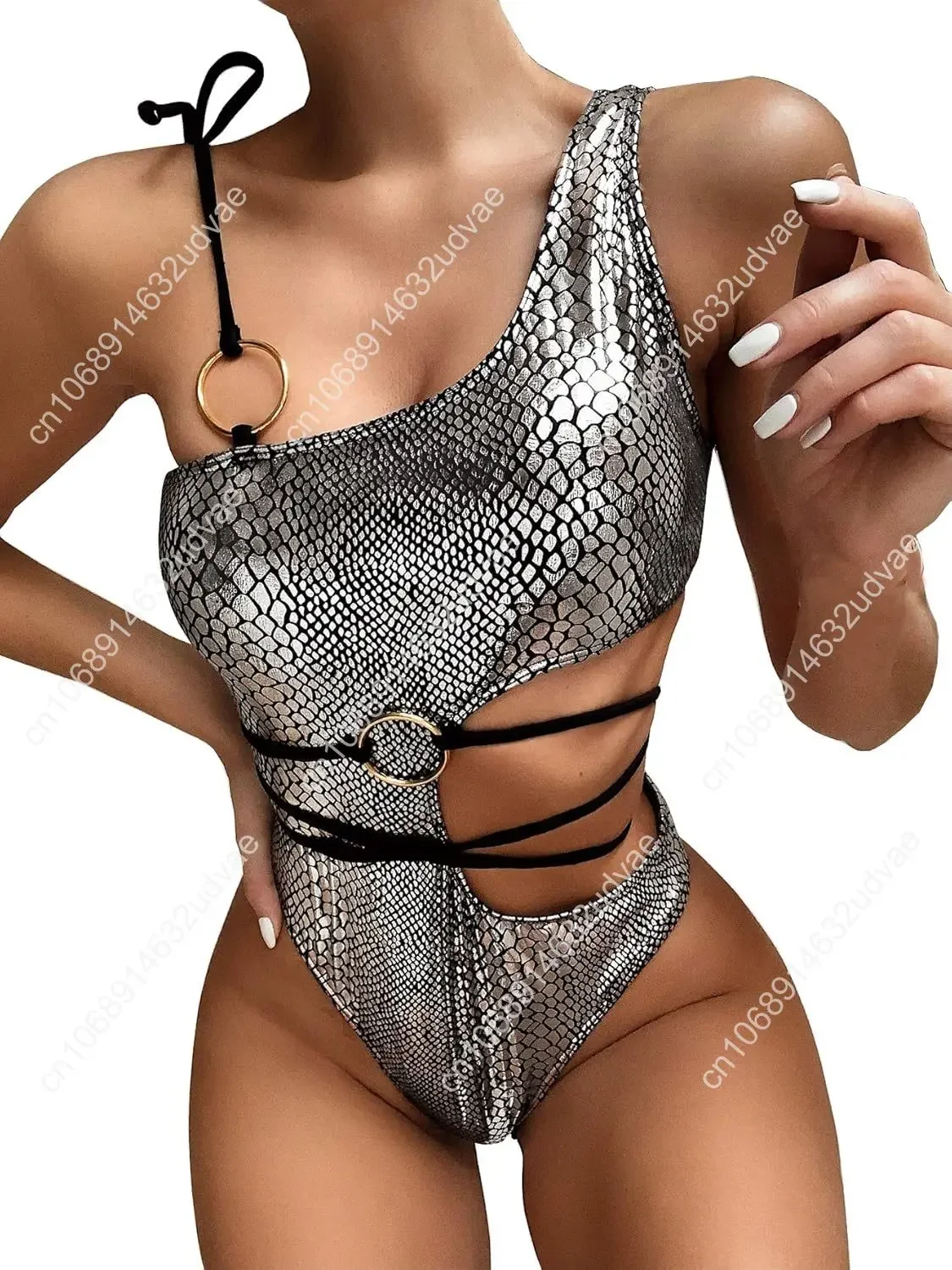Snakeskin Print Bikini 2025 Chinese Snake Year Women Rave Sparkle Mentalic Set Bathing Suit One Piece Swimsuits High Elastic