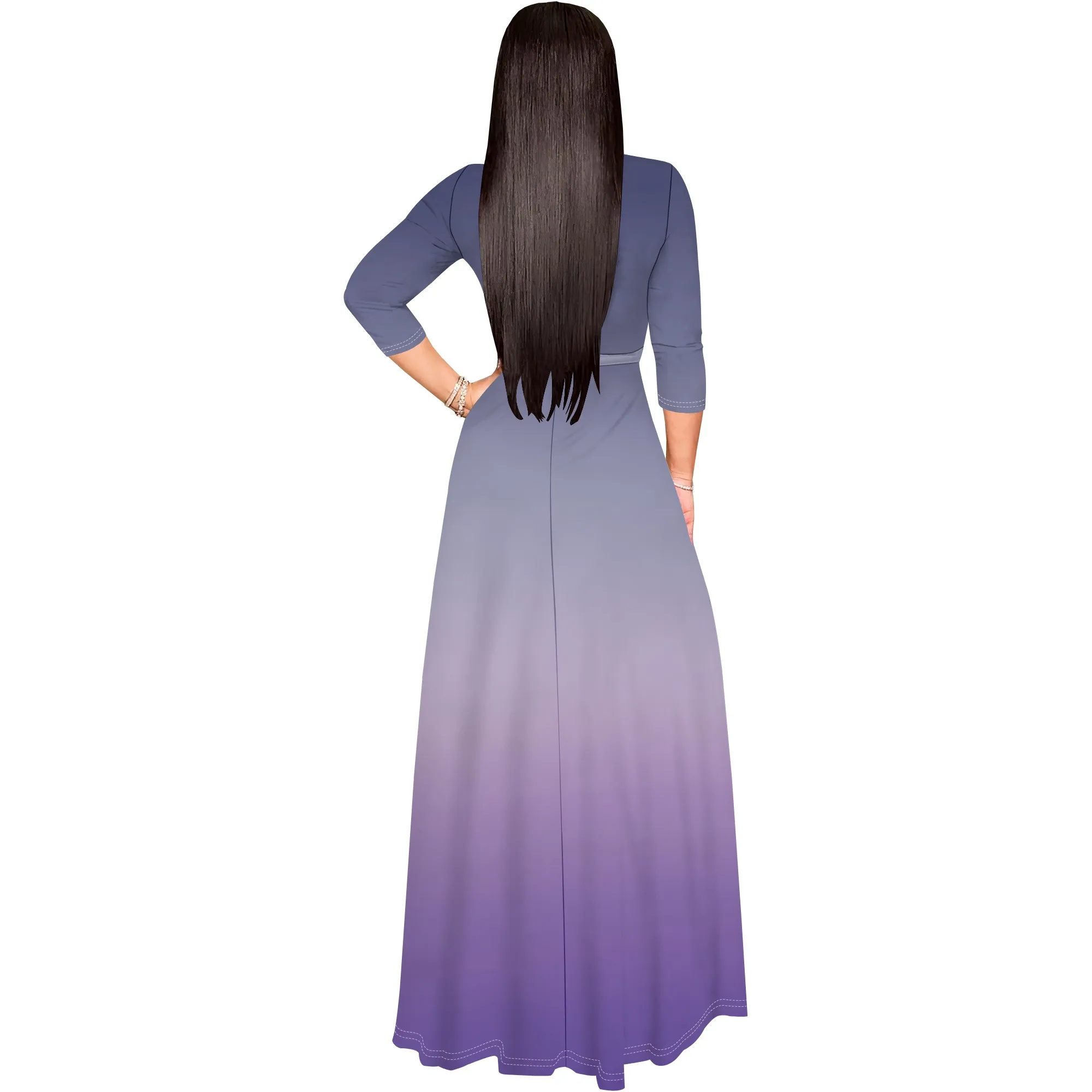 Abiti estivi casual da donna Maxi manica a 3/4 Sexy scollo a V profondo aderente avvolgente Abito da vacanza al mare fluido con cintura