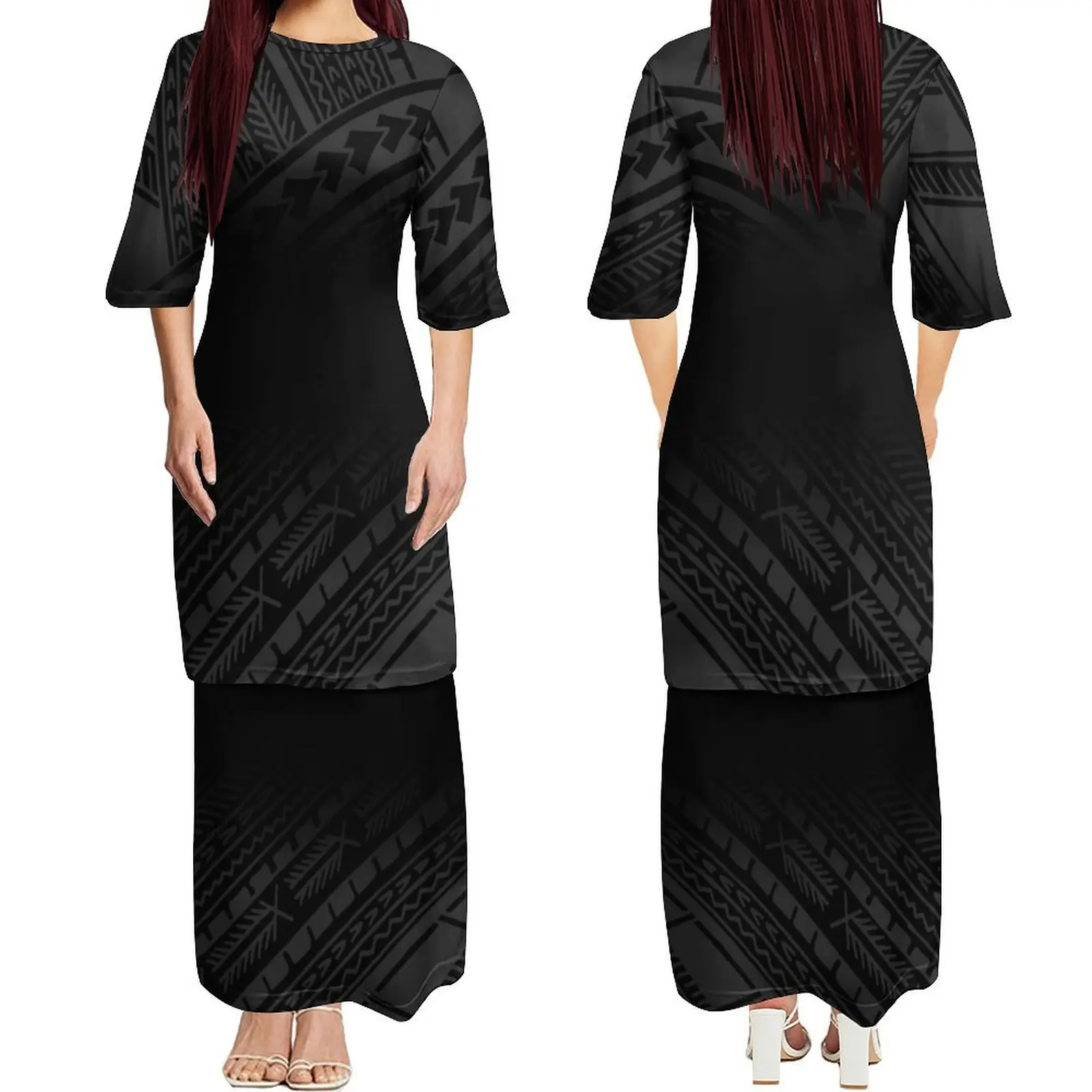 Women'S Crewneck Dress Puletasi Traditional Dress Two-Piece Comfortable Half-Sleeved Dress Suit Designed By A Polynesian Tribe