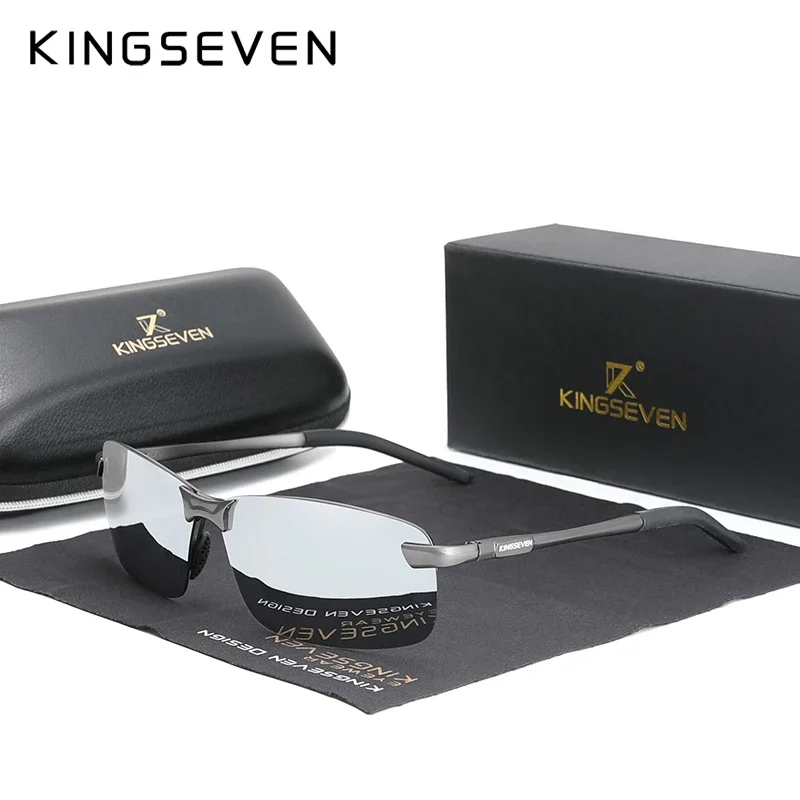 KINGSEVEN Brand Upgrade Men's Aluminum Sunglasses High Quality Polarized Rimless Simple Outdoor Sports Eyewear