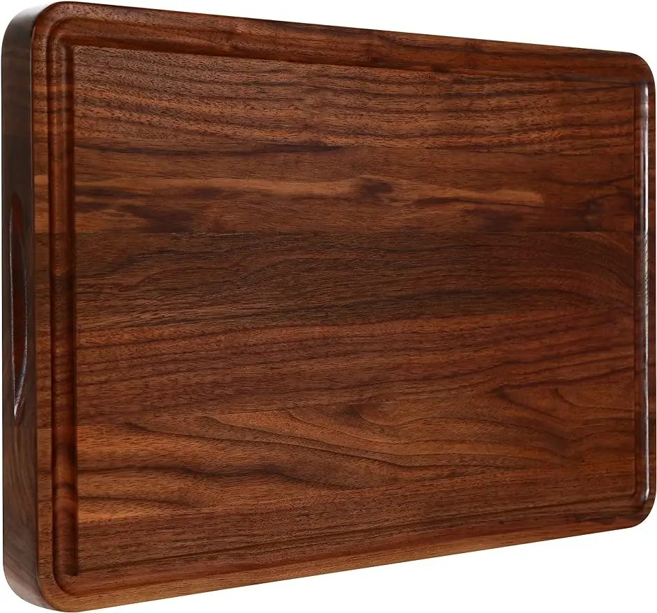 

Large Walnut Wood Cutting Board for Kitchen 17x11 (Gift Box) with Juice Groove Handles Non-slip Mats Thick Reversible