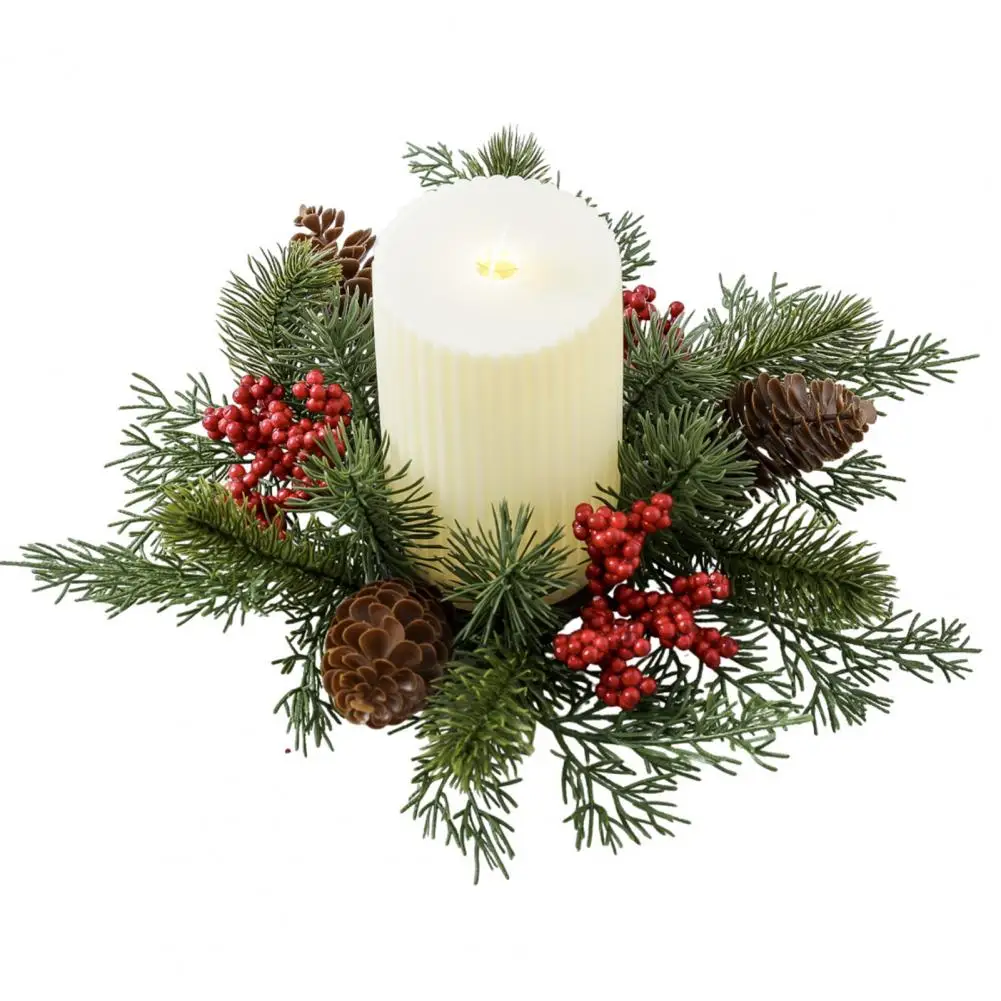 

Holiday Table Setting Christmas Candle Ring Garland Festive Candle Rings Set for Holiday Fall Decor Artificial Pine for Table