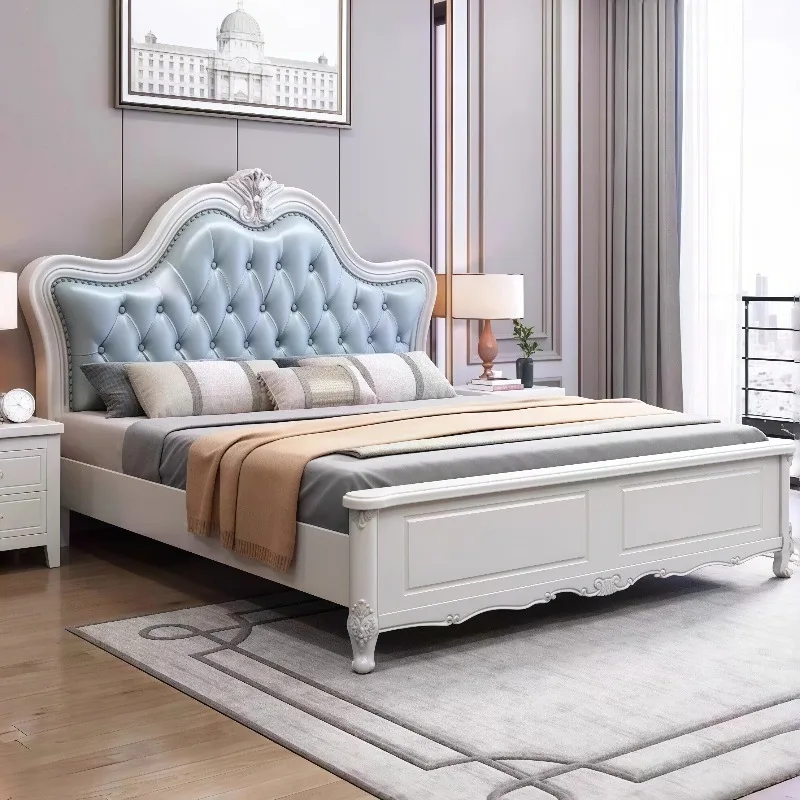 Factory Price Luxury Royal Leather Carved European Style Carving Solid Wood Bed French European Style Furniture