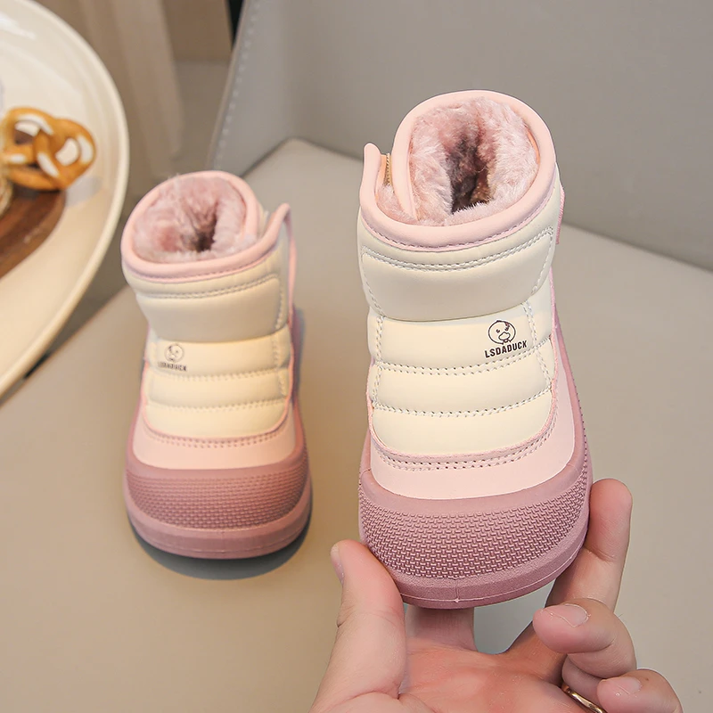 Kleinkind-Sneaker mit Fleecefutter und hohem Schaft für den Winter, wasserdichtes Obermaterial, schützende Zehenkappe, rutschfeste Freizeitschuhe für Jungen und Mädchen, Größe 21–30 – Detail 6