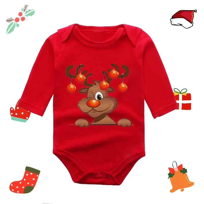 Infant Newborn My First Christmas Rompers Baby Boys Girls Bodysuit Born Crawling Long Sleeve Jumpsuits Festival Party Gifts