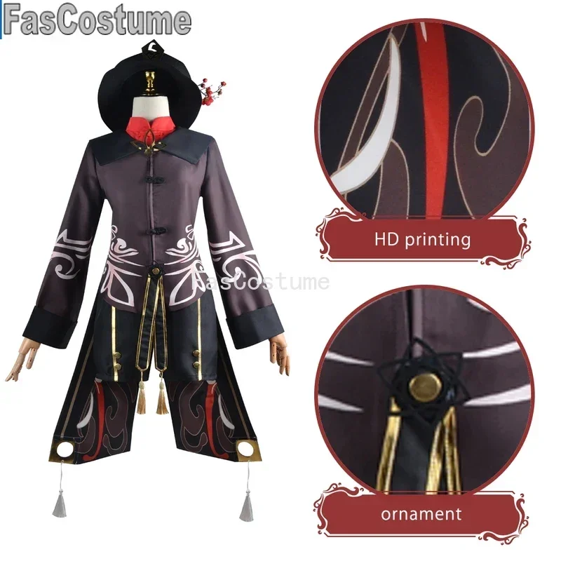 FasCostume Genshin Impact Hu Tao juego Anime Cosplay peluca sombreros Hutao trajes elegantes disfraz de Halloween Navidad arrastre fiesta regalo
