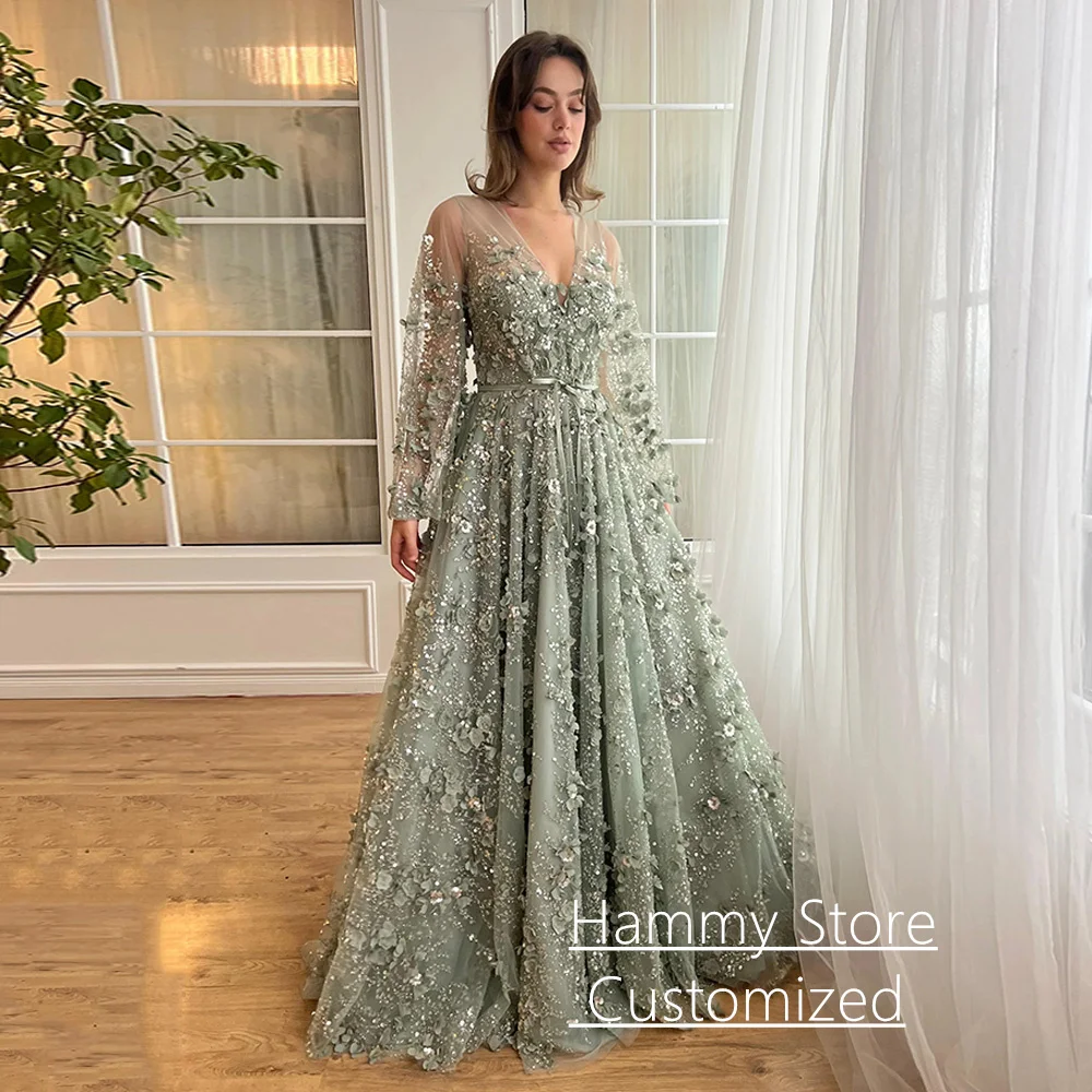 Exquisite Lace Evening Dress Customized Batwing Sleeves V Neck Beading Sequined Flowers A Line Prom Gown Birthday Party Dresses