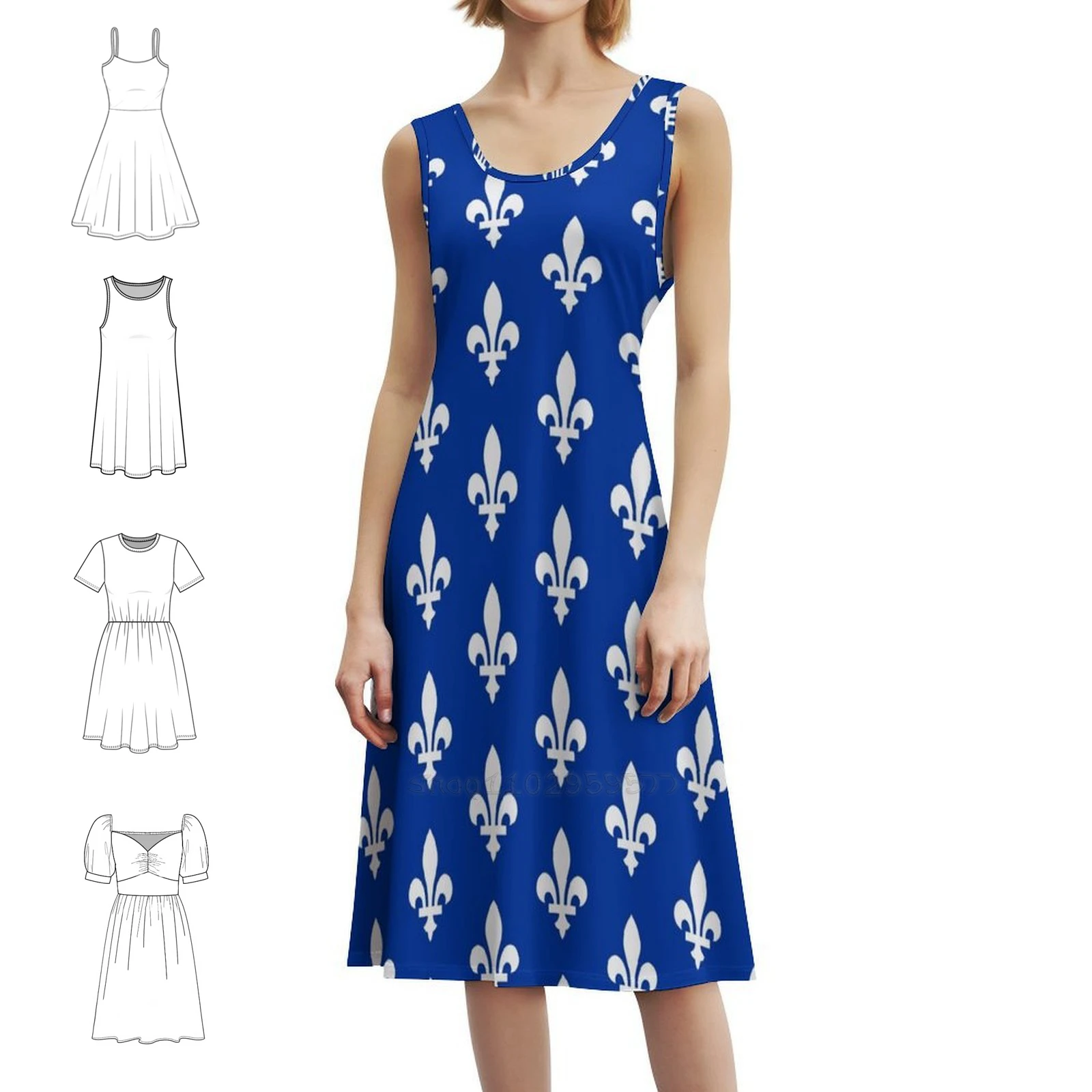 

Quebec Flag Canadian Vintage Bohemian Dress Puff Sleeve Or Sleeveless Options For Women Dress Quebec Montreal Quebec City
