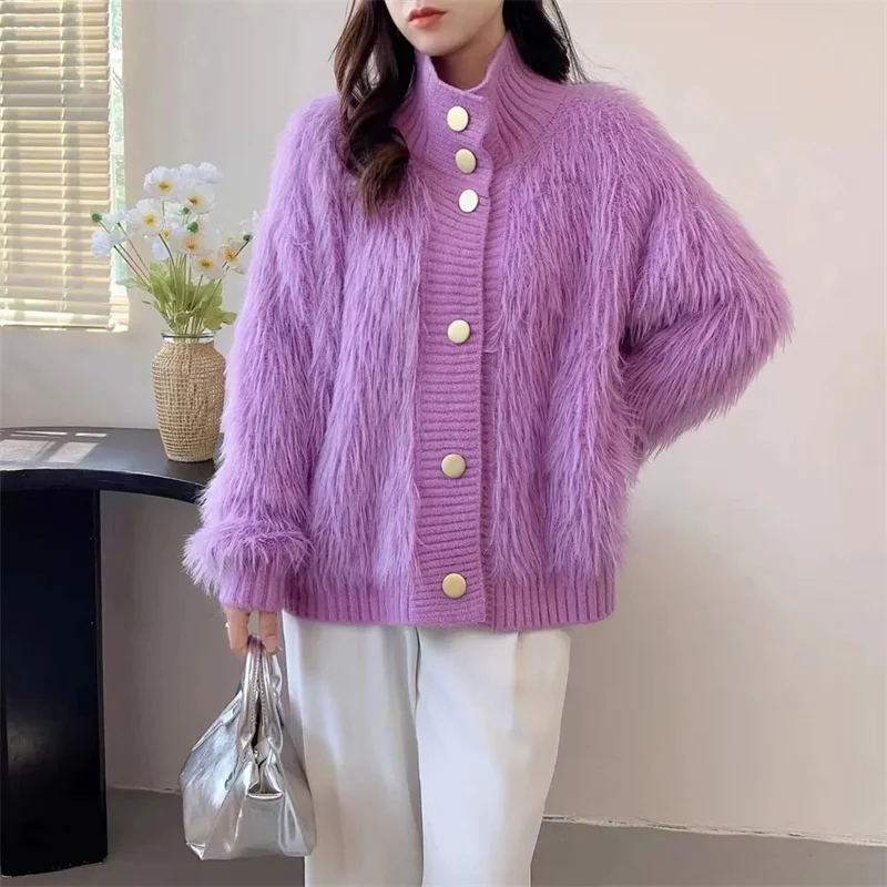 Mantel beludru Mink imitasi wangi kecil wanita, Sweater Atasan Wanita musim gugur, jaket kelas atas longgar, kardigan angin malas luar