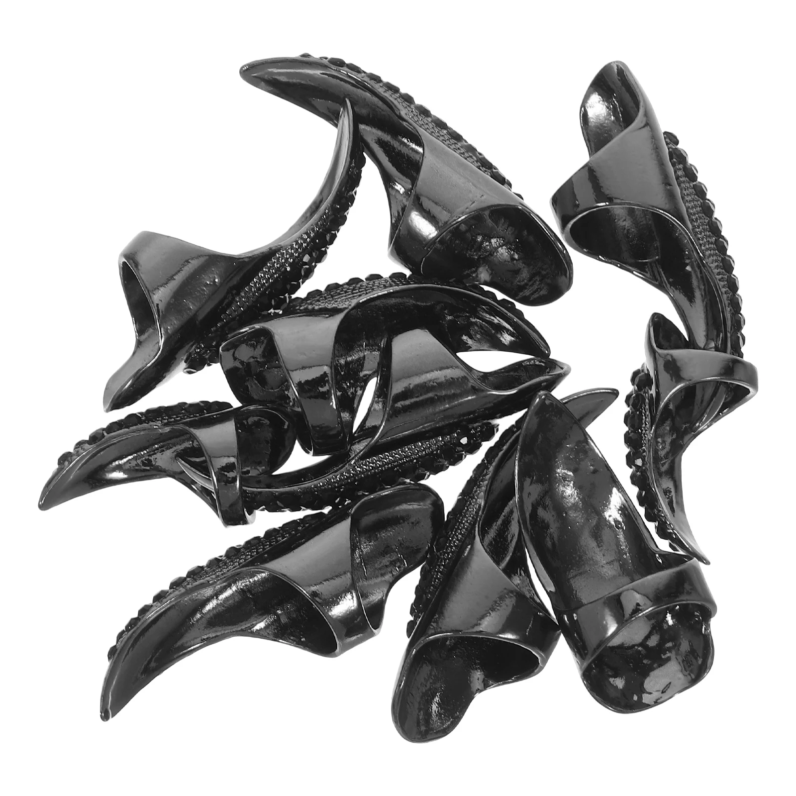 

10pcs 3 Sizes Black False Nail Claw Rings Gothic Punk Talon Finger Jewelry For Cosplay Masquerade Unisex Alloy Rhinestone Claws