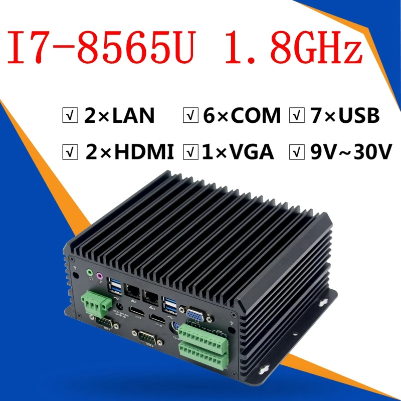 IPC 산업용 팬리스 무소음 미니 PC 박스, 인텔 코어 i3-8145U i5-8265u i7-8565u 6 COM GPIO 2 Lan 지지대 3G 4G SIM 카드