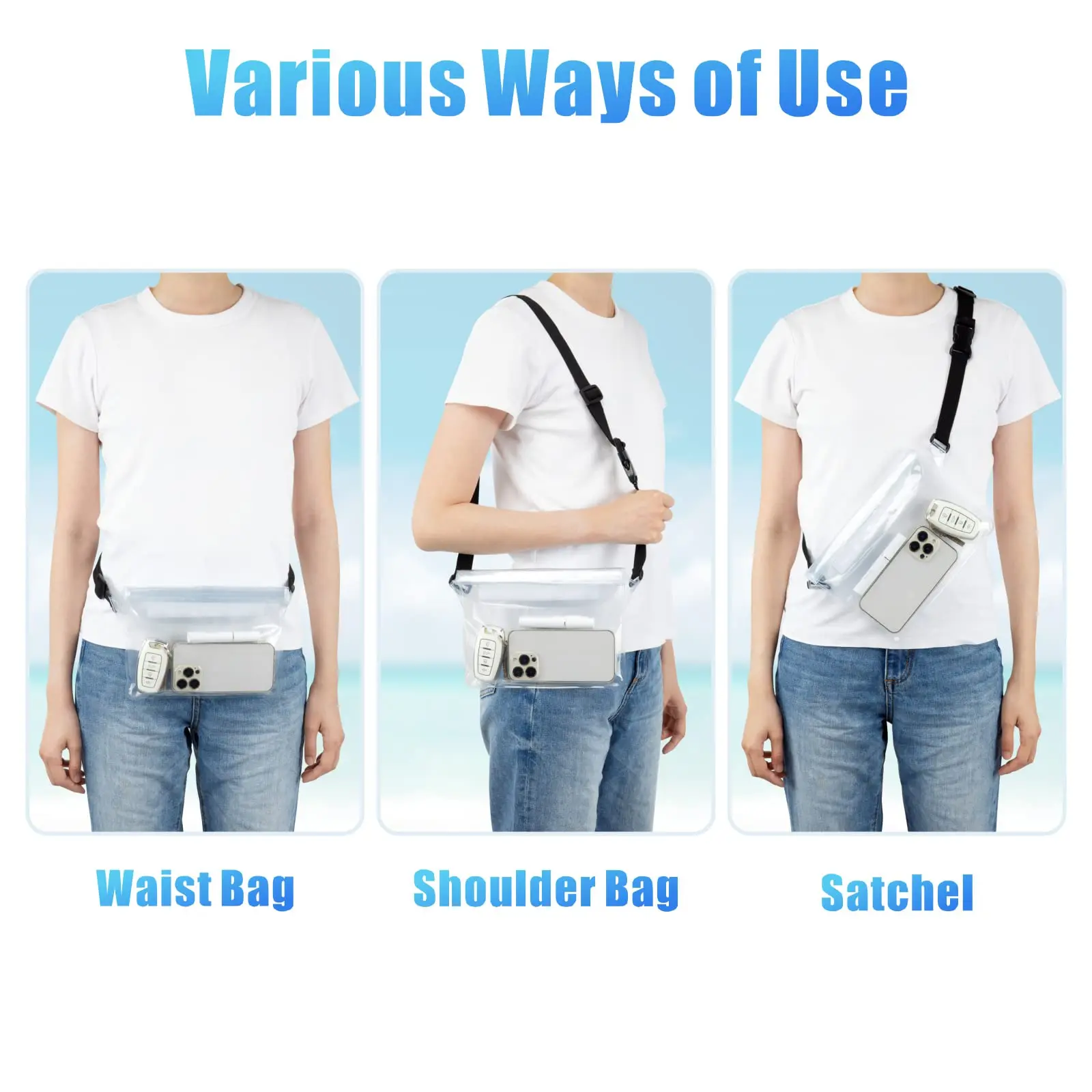 Waterproof Phone Pouch with Adjustable Waist Strap Dry Bag Keep Phone Valuables Safe for Beach Swimming Kayaking Boating Fishing